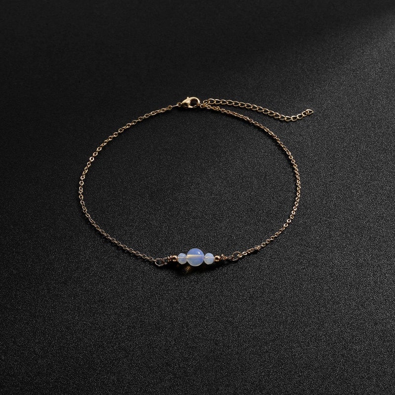 Kyerlyn Dainty Opal Chain Anklet for Women 18k Gold Plated Ankle Bracelets Summer Beach Adjustable Chain Anklet for Women Simple Fashion Jewelry - Image 5
